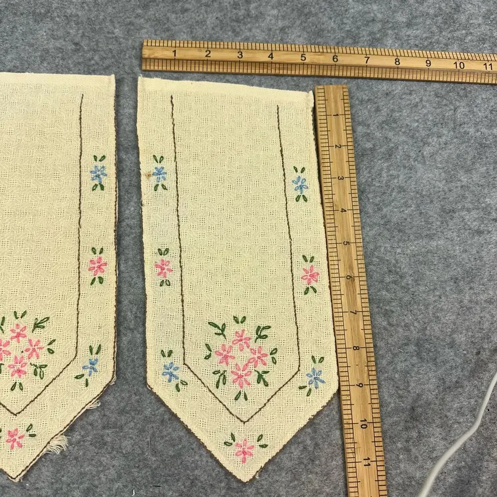 Pair of 2 Vintage Doilies Chair Arm Covers Embroider Floral Matching Set Linens